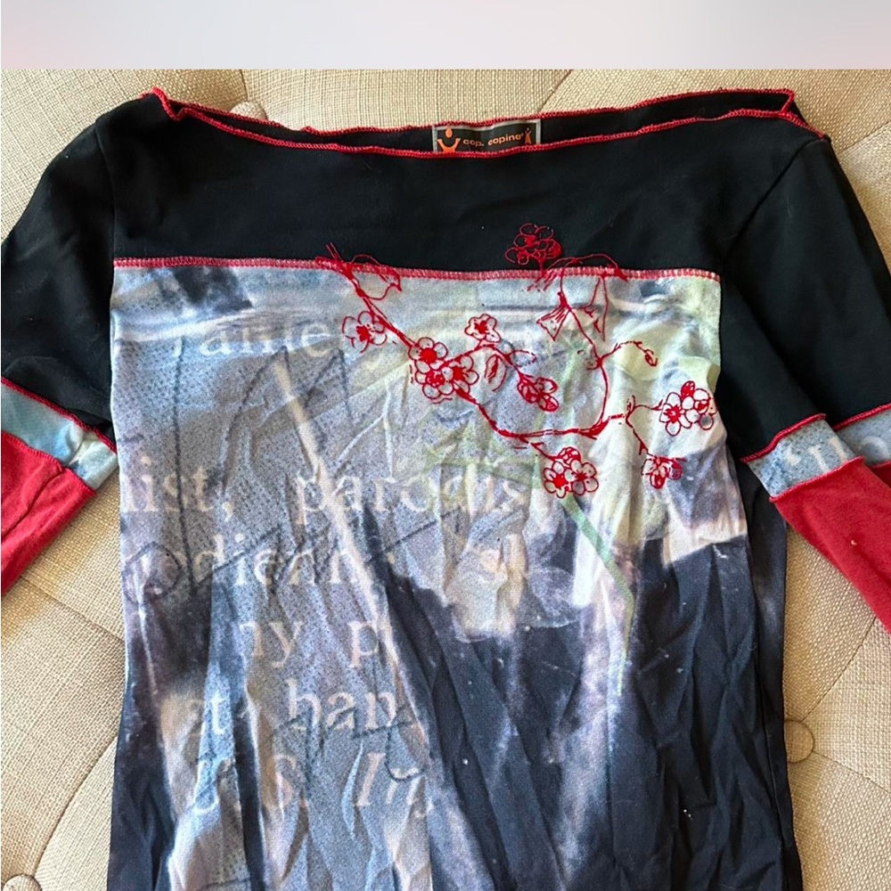 SOLD Cop Copine Black and Red Embroidered Long Sleeve Top